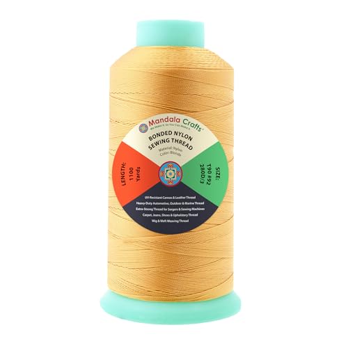 Mandala Crafts Size 92 280D T90 Blonde Bonded Nylon Thread, 1100 YDs - color: Blonde, size: T90 #92 280D/3 1100 Yards