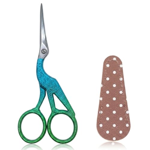 BIHRTC 4.5Inch Stainless Steel Sharp Tip Scissors with Leather Cover - color: Blue Green, size: 4.5inch