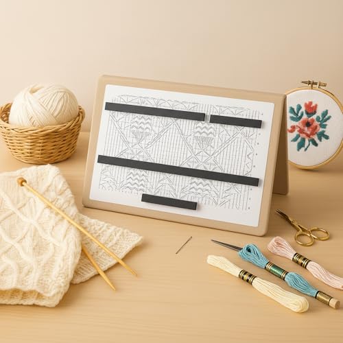 Flutesan 1 Pcs Knitting Pattern Holder, Fold up Cross Stitch Knitting Chart Keeper with Replacement Magnets, Magnetic Cross Stitch Accessories (Folded Size 6.1 x 9 Inch,Beige) - color: Beige, size: Folded Size 6.1 x 9 Inch