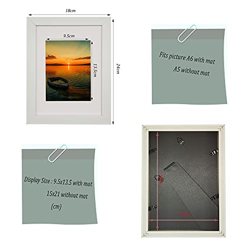 A5 Gallery Picture frames with A6 mat,Freestanding and Wall Mountable Photo Frame,White - color: White, size: 6x8