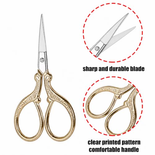 Gold Embroidery Scissors 3.6“ Small Sewing Scissors Leather Cover - color: Gold