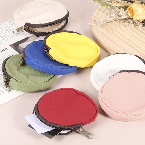 uxcell Mini Canvas Coin Purse Pouch, 3.9" Blank Round Mini Coin Wallet Small Change Purses Portable Organizer Bags with Zipper for Women Men Home DIY, Red - color: Red