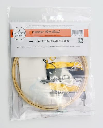 DUTCH STITCH BROTHERS Bee Kind Embroidery Starter Kit with Pattern and Instructions. Stamped Embroidery Kits with Embroidery Clothes with Pattern. 6" Embroidery Hoop - color: DSB037 Stamped fabric