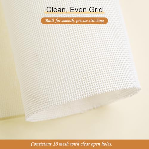 Kaitiaki 13 Mesh Needlepoint Canvas 20 x 18 Inch, 2 Pack 100% Cotton 13CT Blank White Sheets with 5 Needles, No-Fold Rolled Refill Pack for DIY Needlepoint Embroidery Crafts - color: White 13mesh-20x18 in