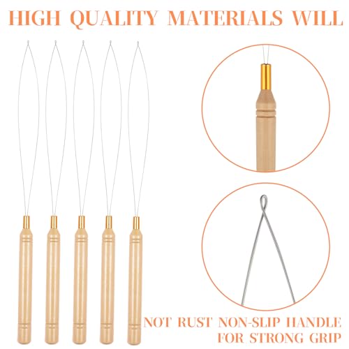 10 PCS Hair Extension Loop Tool, Reusable Bead Threader for Hair, Extension Bead Loop Tool for Feather Extensions