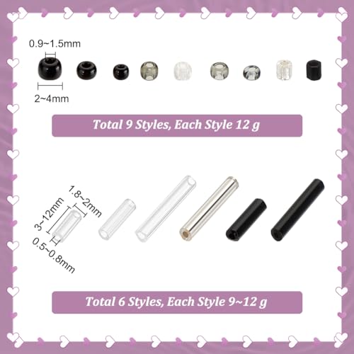 PH PandaHall 5000pcs+ Glass Seed Beads 15 Styles Bugle Beads Tube Bead Black White Silver Small Waist Bead for Punk Style Jewelry Making Bracelet Beading Weaving Embroidery DIY Craft Summer - color: Black White