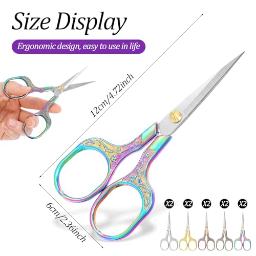 10-Pack Small Sharp Scissors for Sewing, 5 Inch Embroidery Scissors Small Sharp Precision Craft Shears, Stainless Steel Vintage Floral Design Multi-Color Set for Needlework DIY Tailoring