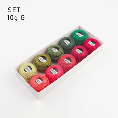 Size 8 Double Mercerized Egyptian Long Staple Cotton Pearl Thread 10 Grams (87 Yards)/Ball Crochet Thread 10 Colors per Box for Crochet Hardanger Cross Stitch Hand Embroidery (Set G) - color: Set G