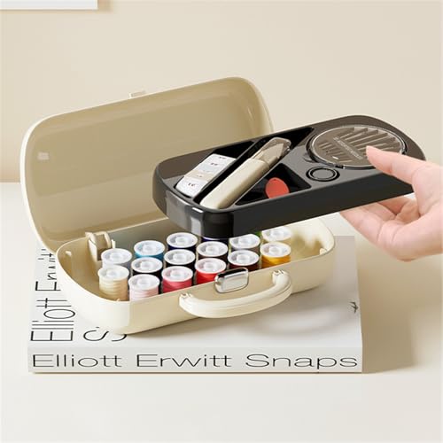FKOG Sewing Project Kit, 151 Pcs Family Sewing Supplies Repair Organizer with Portable Retro Hard-Shell Case, 16 Multicolor Thread Spools, Needles, Buttons, and Accessories (Creamy White) - style: Creamy white