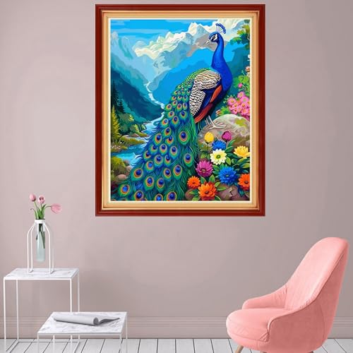 Foxhool Stamped Cross Stitch Kits,11CT Printed Cross Stitch Pattern Full Embroidery Kits for Beginner Needlepoint Kits-Peacock Scenery 16x20 inch - color: Craftpatterns04