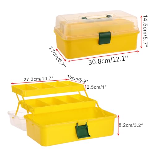 BTSKY 3-Layer Plastic Dividing Storage Box Craft Organizer and Storage - color: Yellow+Green