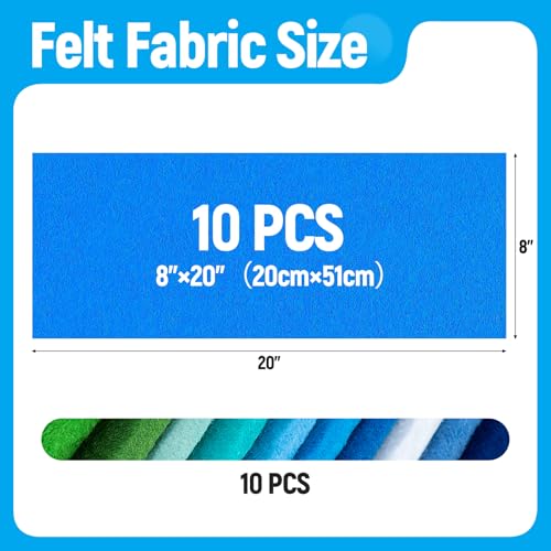 10 Sheets Felt Fabric for Crafts, 8x20 Inch 1.4mm Thick (Blue) - color: Blue