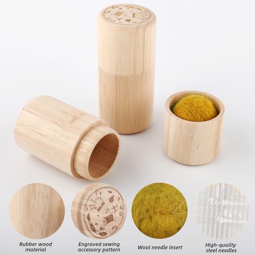 Wooden Sewing Case,Portable Sewing Needle Storage Case with 12 Needles,Portable Travel-Friendly Needle Holder Craft Organizer for Embroidery,Knitting and Sewing Essentials(Yellow) - color: Yellow
