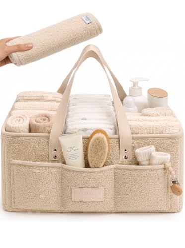 Baby Diaper Caddy Organizer with Waterproof Changing Pad, Beige - color: 3/ Beige Diaper Caddy with Changing Pad