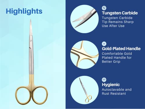 ARTMAN INSTRUMENTS Surgical Scissors 5.5 Inches – Curved, Gold Plated Handle, Tungsten Carbide Inserts, Extra Sharp & Durable for Precision Cutting, Ideal for Surgery, Crafts & Hobbies
