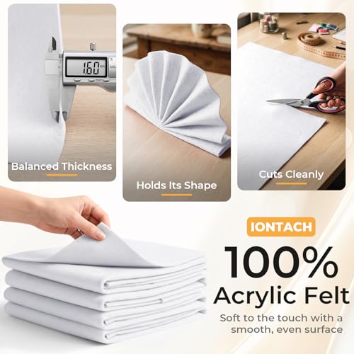 IONTACH 9" X 36" Soft Felt Sheets 1.6mm Thick (4 Packs, White) - color: White