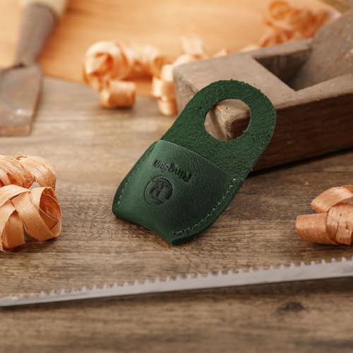 Ringsun Thumb Guard Wood Carving Tools, Leather Finger Protector, Handmade Carpenter Working Carving Kit Accessories Green - color: Green