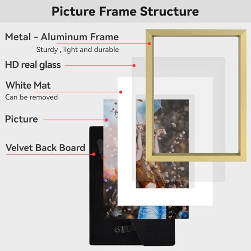 BKABOT 3x4 Brass Aluminum Photo frames 3 Pack HD Glass Mat 2x3 Wall Table - color: Brass, size: 3x4