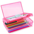 Double Layer Plastic Clear Hard Colored Pencil Box Case Pen Crayon Box - color: Dark Pink