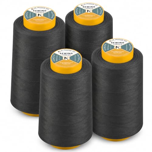 AK TRADING CO. 4-Pack Dark Gray All Purpose Sewing Thread Cones (6000 Yards Each) of High Tensile Polyester Thread Spools for Sewing, Quilting, Serger Machines, Overlock, Merrow & Hand Embroidery - color: DARK GRAY