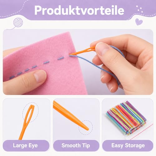 JJUNW 150 Pcs Yarn Needles Set, 7cm Large Eye Plastic Sewing Needles