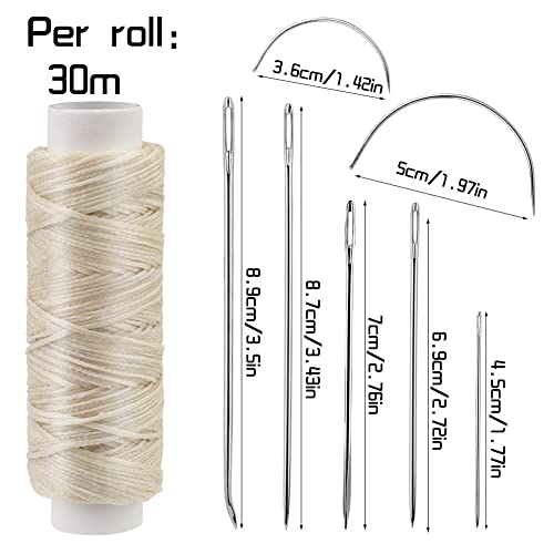 Waxed Thread with Needles 32 Yards, 150D Flat Sewing Waxed Thread - color: Beige, size: 32Yard