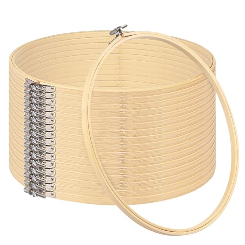 GNIEMCKIN 17 PCS Bamboo Embroidery Hoops Set, 12 Inch Adjustable Cross Stitch Rings in Bulk for Needlework, Sewing and Crafts, with Easy Loosen Tighten Mechanism, Ideal for Gifting and Decorating.