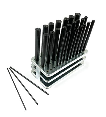 HHIP 8600-0041 28-Piece Transfer Punch Set – 3/32" to 1/2" by 64ths + 17/32", Precision Undersize .0025", Hardened Tool Steel, 4-7/8" Long, Black Oxide, Indexed Stand for Accurate Hole Transfer - size: 3/32-1/2", style: 28 Piece Inch Set