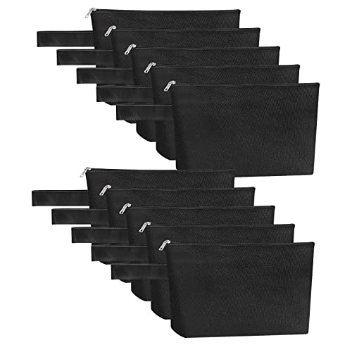 10 Pieces Cotton Canvas Makeup Bag with Bottom and Strap, Multi-Purpose Cosmetic Bag with Zipper Travel Toiletry MN-WB07 Wb07 - color: Black, size: XS