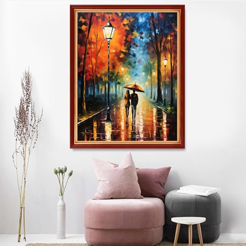 Dooxvey Cross Stitch Kits for Adults Beginners,Full Range of Cross-Stitch Stamped Kits Needlepoint Kits for Beginners Embroidery Kits 11CT Cross Stitch Patterns-Strolling on a Rainy Night 16x20 inch - color: Artpattern14