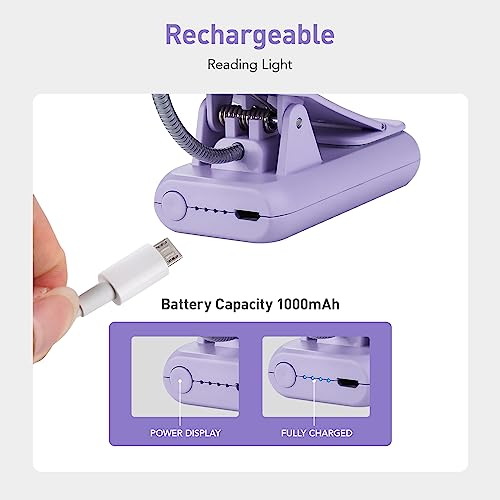 VAVOFO Rechargeable Book Light for Reading in Bed Kids, 7 LED Reading Light with 9-Level Warm Cool White Daylight, Eye Care Lamp with Power Indicator for Bookworms (Purple) - color: Purple