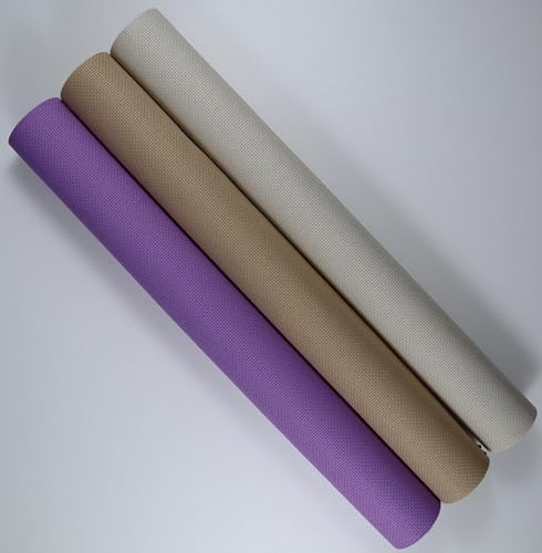 KCS 3 pc of 15" x 18"(38cmx45cm) Counted Cross Stitch Cotton Aida Cloth Needlework Rolled Fabric Box,16CT,Pearl Grey+Khaki+Lavender - color: Pearl Grey+khaki+lavender, size: 16CT