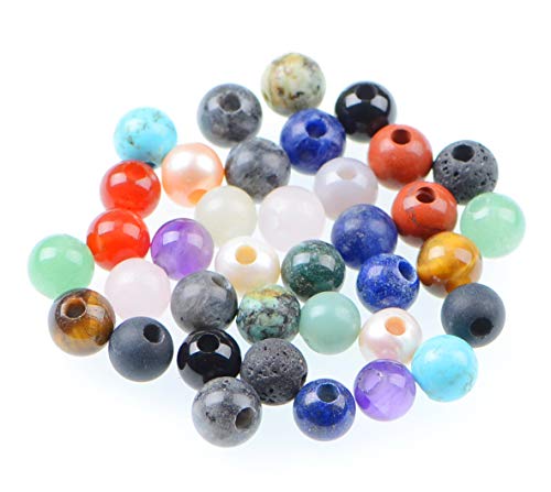 AD Beads Natural Gemstone 8mm Round Loose Beads Big Hole 2.5mm Sized 40pcs (Mixed Colour) - color: Mixed Colour