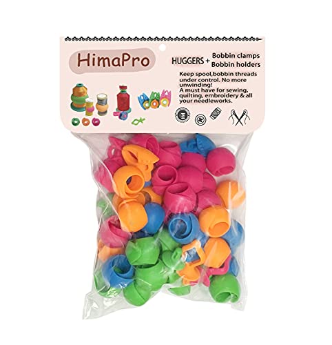 HimaPro Silicone Thread Spool Savers 48 Huggers 4 Bobbin Clamps and 4 Bobbin Holders - Prevent Thread Tails from Unwinding - No More Loose Ends