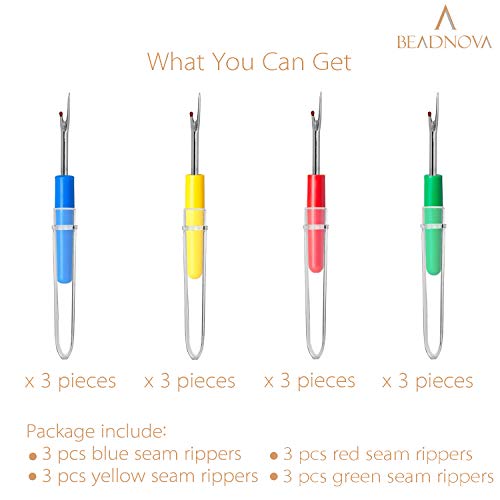 BEADNOVA Thread Cutter 12pcs Embroidery Removal Tool Small Seam Ripper Tag Remover for Clothes Thread Removing Cutting (4 Colors) - color: 12pcs