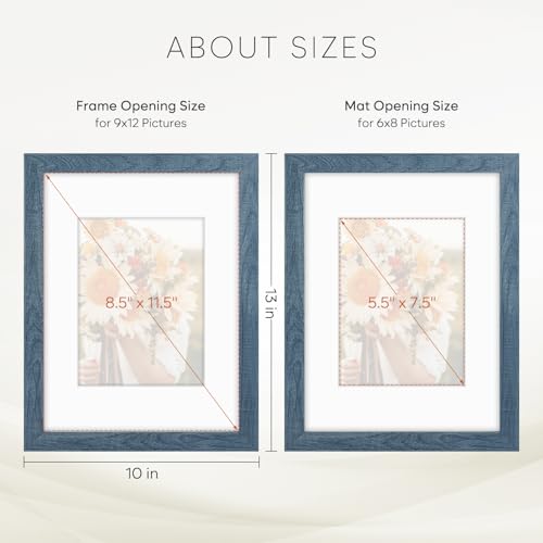 Golden State Art 9x12 Blue Picture Frame Mat for 6x8 Real Glass - color: Blue, size: 9x12