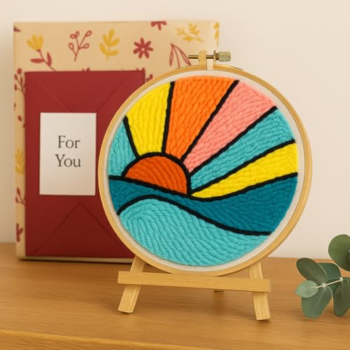 CELCRAFTIQUE Punch Needle Kits for Adults Beginner, Tool with Punch Needle Fabric, Hoops, Yarns and Sewing Needles (Morning Glow) - color: Morning Glow