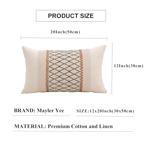 Lumbar Throw Pillow Covers Set of 1 (Beige & Black, 12x20 Inch) - color: Black Grid, size: 20" x 12" (Pack of 1)