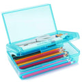Double Layer Plastic Clear Hard Colored Pencil Box Case Pen Crayon Box - color: Light Blue