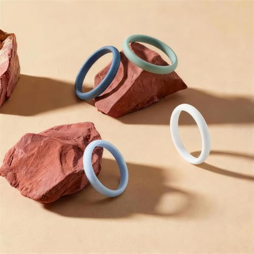 Egnaro Women's Silicone Wedding Ring 2.5mm Wide 1.8mm Thick Rubber Band Set - color: SETR-Blue, Light Green, Light Blue, White