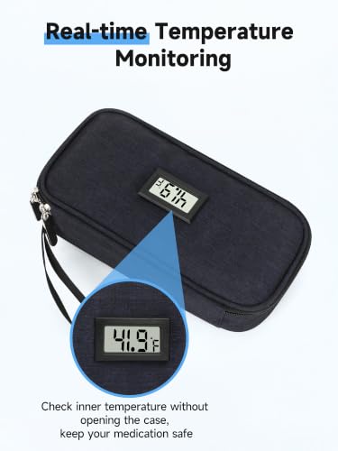 YOUSHARES Insulin Cooler Travel Case - TSA Approved Diabetic Medication Pen Cooling Bag with Temperature Display, Refrigerated Peptide Supplies Organizer Insulated Storage Kit with 2 Ice Pack - color: 11_Blue