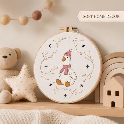 secrncy Goose Embroidery Kit for Beginners with Pre-Printed Fabric