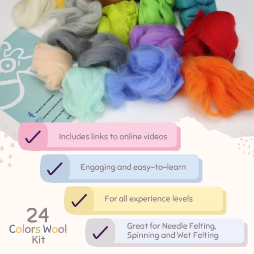 Woolbuddy Wool Roving Set for Needle Felting, 24 Colors Merino Wool Kit - color: 24 Wool Kit