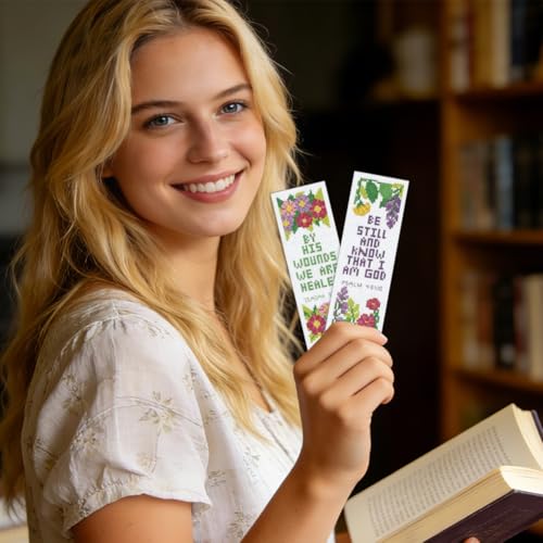 ORIGACH 6 Set Floral & Inspirational Verse Cross Stitch Bookmark Kit - style: Flower & Inspirational Verse