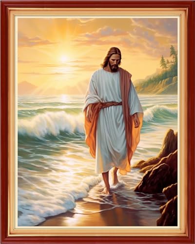 Funchey Stamped Cross Stitch Kits, DIY Cross Stitch Pattern for Adults Beginners Needlepoint Kits Embroidery Kit Arts and Crafts 11CT&Jesus by the Sea 16x20 inchs - color: HandicraftColor07