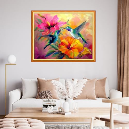Funchey Stamped Cross Stitch Kits, DIY Cross Stitch Pattern for Adults Beginners Needlepoint Kits Embroidery Kit Arts and Crafts 11CT-Hummingbirds Collect Honey 16x20 inchs - color: HandicraftColor19