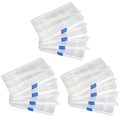 Qualsen Bead Organizer Box with Adjustable Dividers, 15 Girds, 12 Pack - size: 15 Gird-12pcs