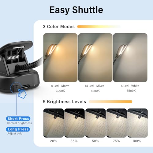 Vekkia 14 LED Rechargeable Book Light for Reading at Night - color: Jet Black