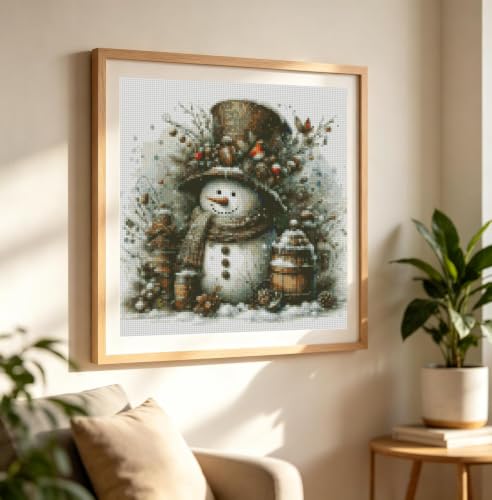 Fotasmua Christmas Stamped Cross Stitch Kit for Adult, Snowman Christmas Cross Stitch Kits, 11CT Needlepoint Counted Cross Stitch Embroidery Kit for Beginners Crafts for Home Wall Decor 14x14 Inch - color: SZXY008-US