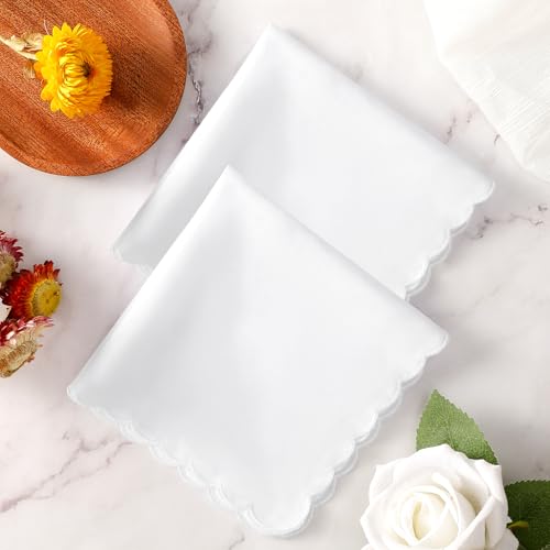 White Handkerchiefs for Women Soft Cotton Women’s Handkerchiefs - color: Scalloped Edge - 6pcs